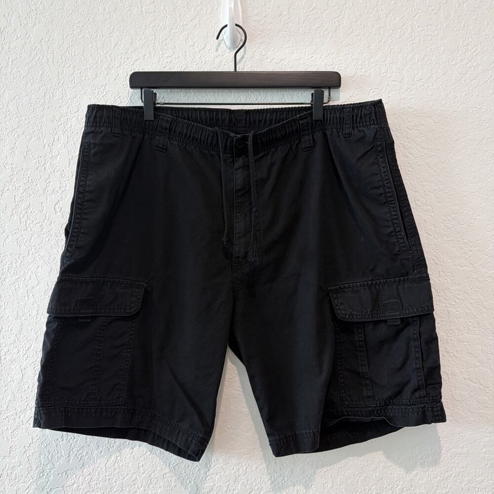 Big Dogs Men’s Black Cargo Shorts Size Large Elastic Waist Drawstring